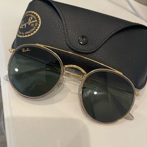 Rayban Round Double Bridge Sunglasses - gold and green lens